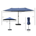 Outsunny Patio Umbrella 15' Steel Rectangular Outdoor Double Sided Market With Base, Sun Protection & Easy Crank For Deck Pool Patio, Dark Blue Blue Steel