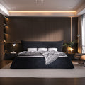 King Size Upholstered Platform Bed With Special Shaped Velvet Headboard, Metal & Solid Wood Frame,Black Box Spring Not Required King Black Pine Velvet Velvet