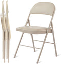 2 Pack Folding Chairs With Leather Padded Cushion Seats & Durable Metal Frame, Comfortable, Foldable, Portable, Commercial Event Seat, Indoor Outdoor For Parties, Home, Office, Kahki Khaki Leather