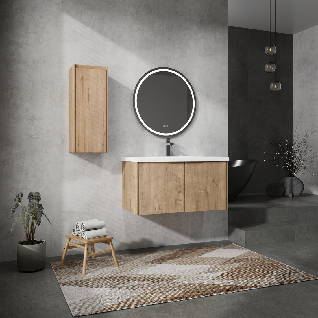 36" Wall Mounted Bathroom Vanity With Sink And Side Cabinet, Soft Close Doors,00112Imo 00636Imo Combination Cabinet Kd Packing Imitative Oak Bathroom Modern Plywood Plywood