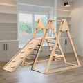 4 In 1 Juniper Indoor Play Gym Jungle Gym Playset With Baby Swing, Slide, Ladder, And Climbing Wall Foldable Wooden Playset Indoor Jungle Gym For Kids Natural Wood Pine