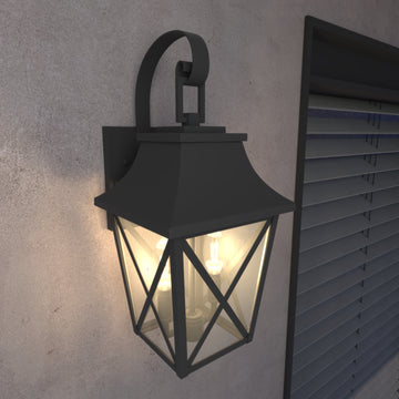Black Outdoor Wall Lantern 2 Light,Large Outside Modern Wall Sconce Light Fixture,Industrial Porch Light Wall Mount With Glass,Waterproof Farmhouse Exterior Lamp Lighting 1 Pack Black Aluminium