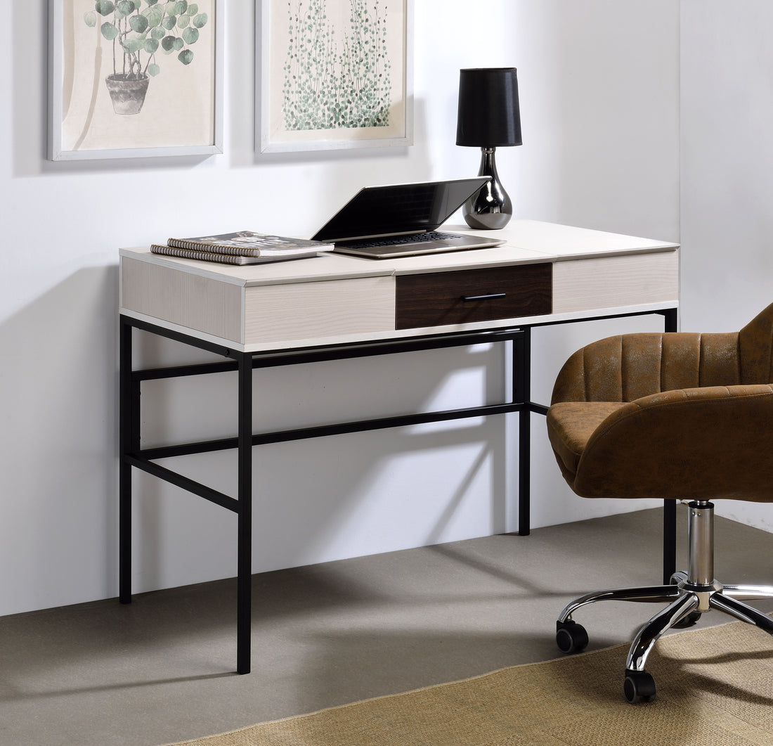 Verster Natural & Black Finish Writing Desk W Usb Black,Natural Metal,Synthetic Wood