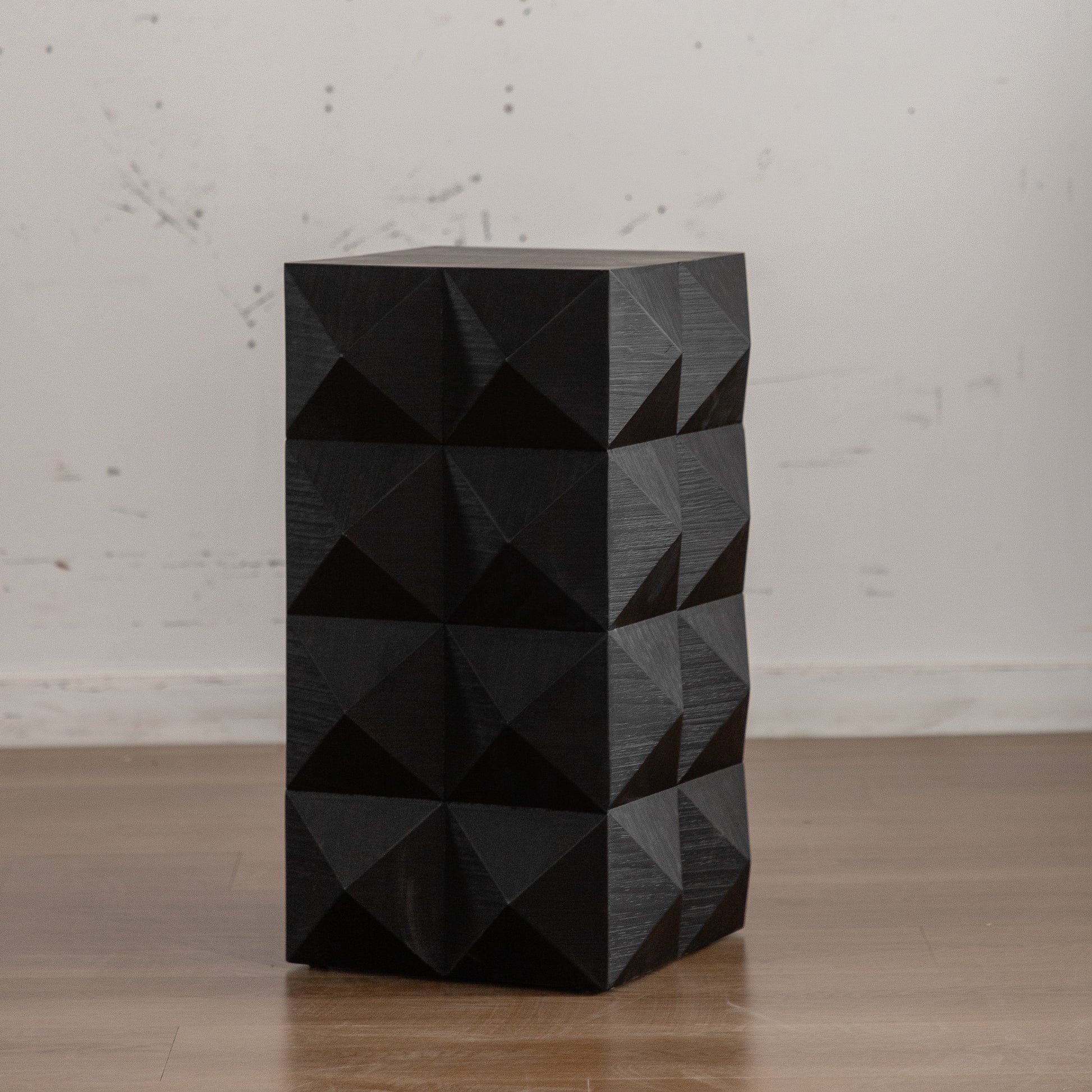 23.62"Height Three Dimensional Embossed Pattern Design Retro Side Table Retro Furniture Black Black Fir Mdf