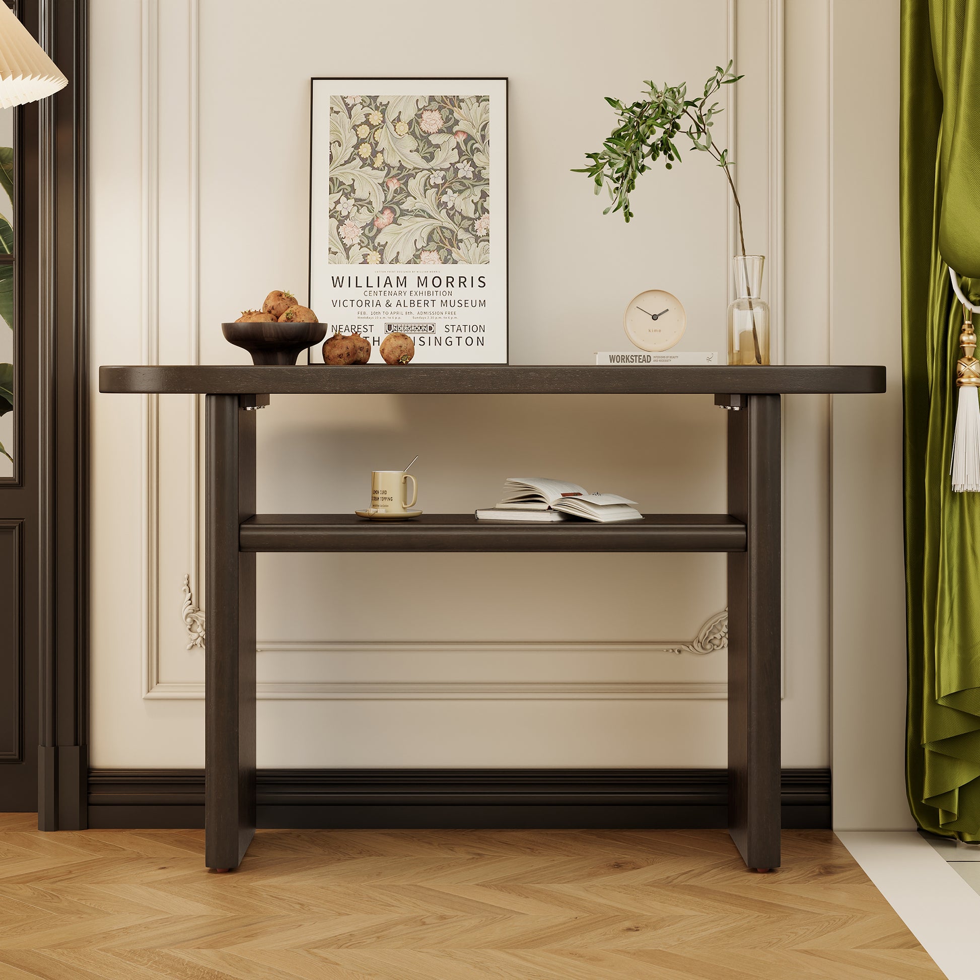 Elegant Minimalist Console Table With Rounded Edges And Sturdy Shelf Design For Entryway, Living Room Espresso Espresso Solid Wood Mdf