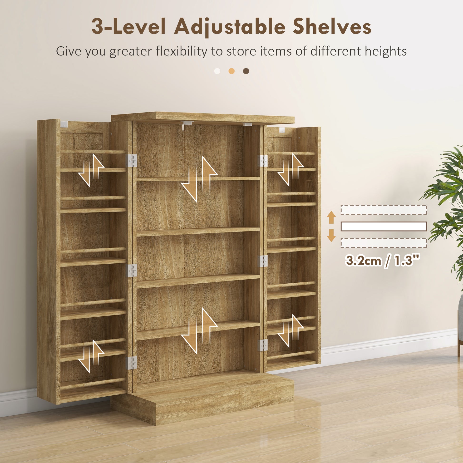 Homcom 41" Kitchen Pantry Storage Cabinet, Freestanding Kitchen Cabinet With 12 Door Shelves, Double Doors, 5 Tier Shelving And Adjustable Shelves, Natural Natural Wood Mdf