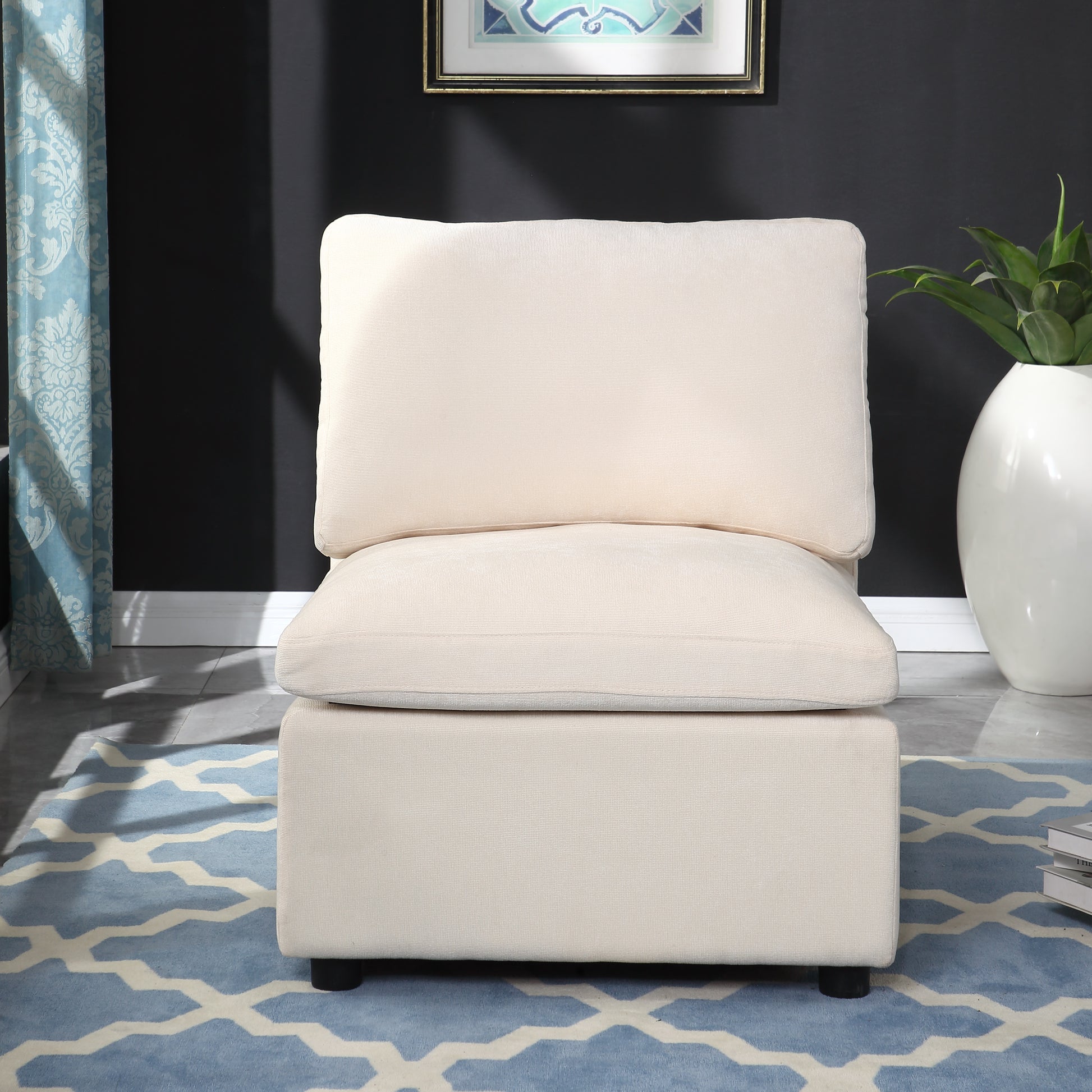 Modern Upholstered Middle Module For Modular Sectional,Sectional Sofa Couch Accent Armless Chair, Chenille Beige Beige Fabric 1 Seat