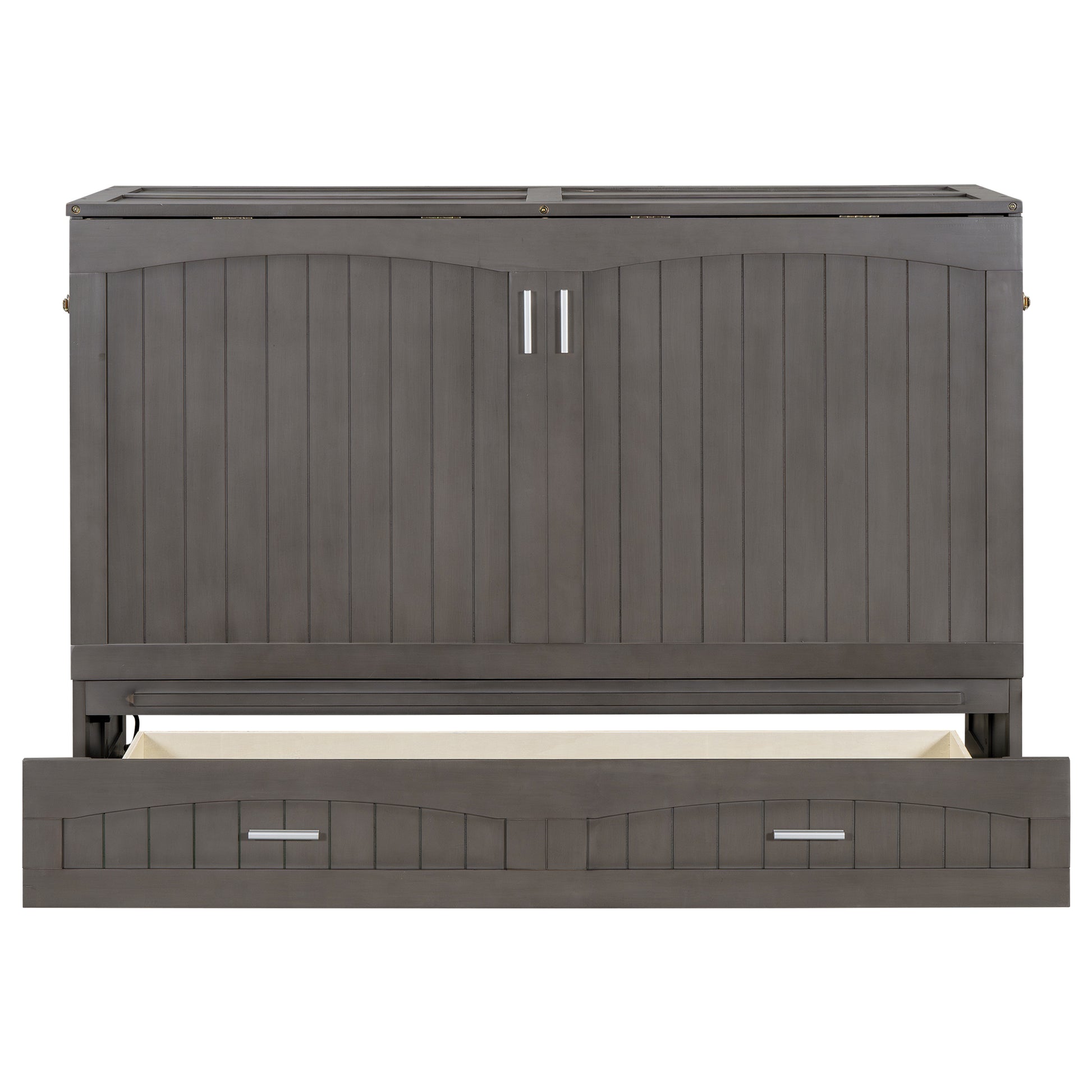 Queen Size Murphy Bed With Built In Charging Station, Antique Grey Box Spring Not Required Queen Antique Gray Wood Pine Wood