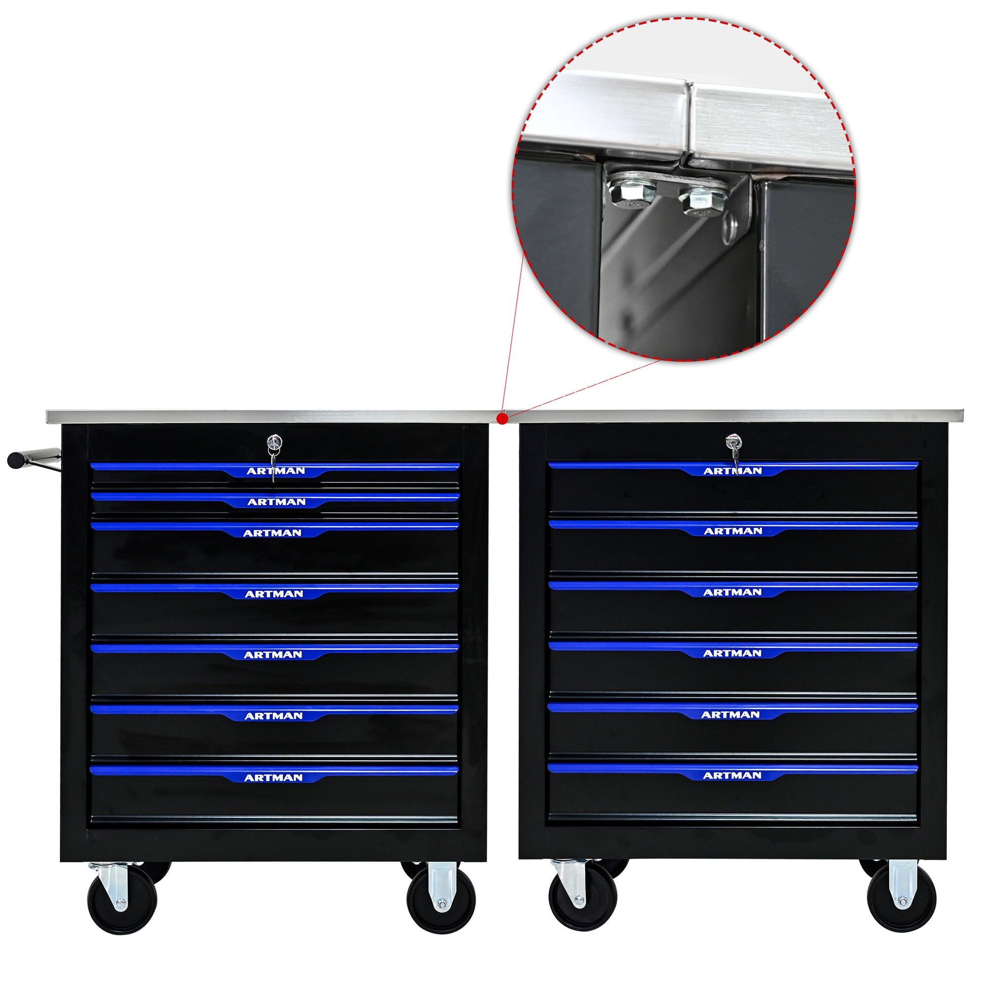 7 Drawers Multifunctional Tool Cart With Wheels Black Blue Black Blue Steel