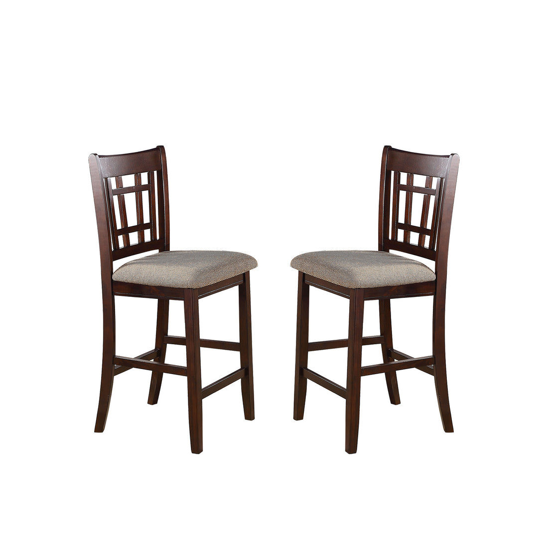 Neena Height Chair With Beige Upholstered Seat, Set Of 2, Brown Solid Brown Dining Room Solid Wood