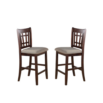 Neena Height Chair With Beige Upholstered Seat, Set Of 2, Brown Solid Brown Dining Room Solid Wood