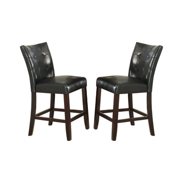 Leather Upholstered High Dining Chair, Black Set Of 2 Solid Black Dining Room Dining Chairs Tufted Back Mdf