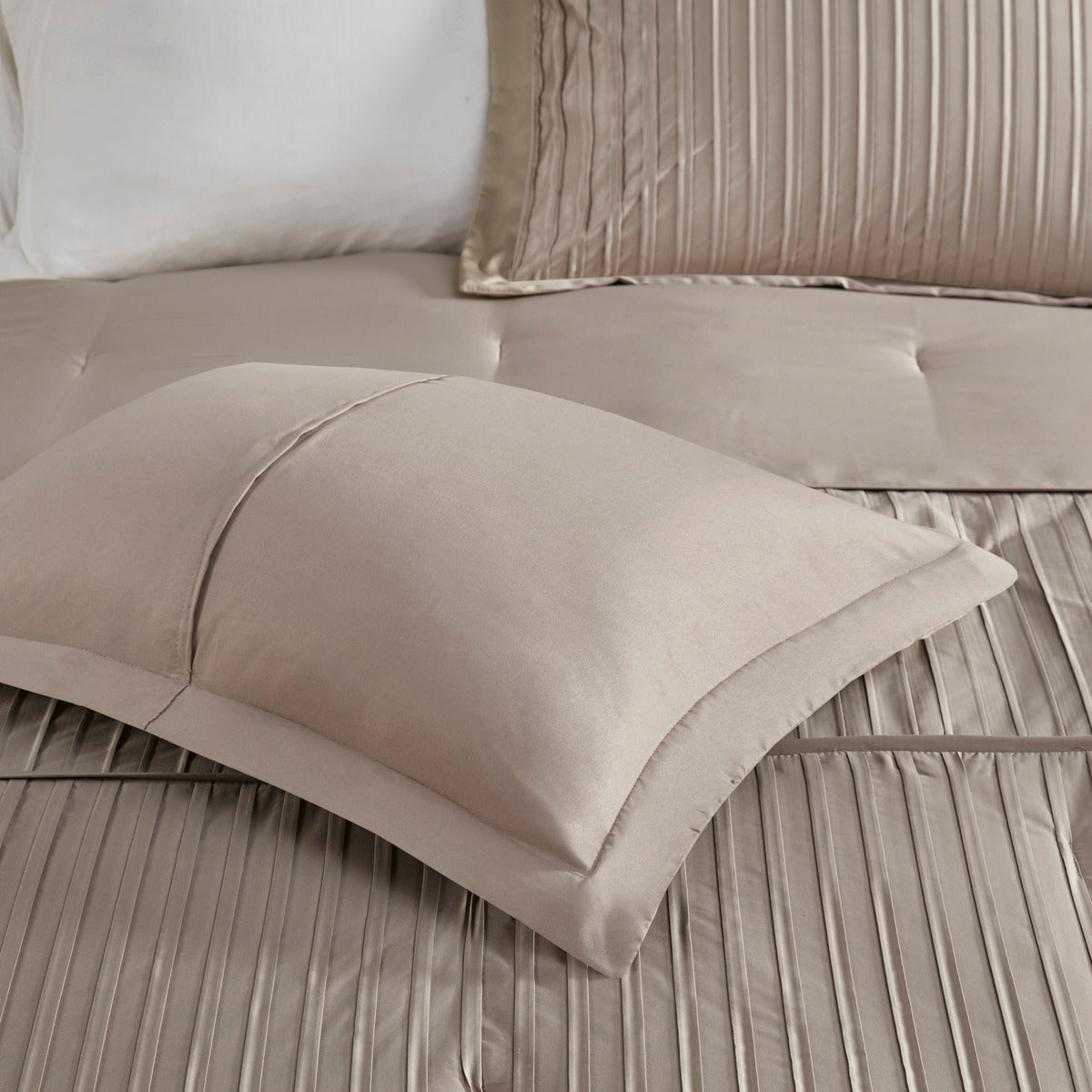 7 Piece Polyester Charmeuse Comforter Set Taupe Queen Queen Taupe Polyester