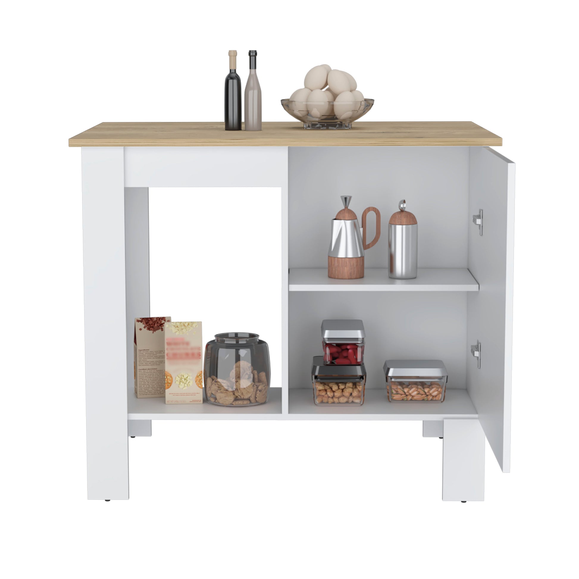 Atenea Kitchen Island, Single Door Cabinet, Shelf White Macadamia White Dining Room Modern Rectangular Stationary Kitchen Islands Particle Board Medium 40 55In