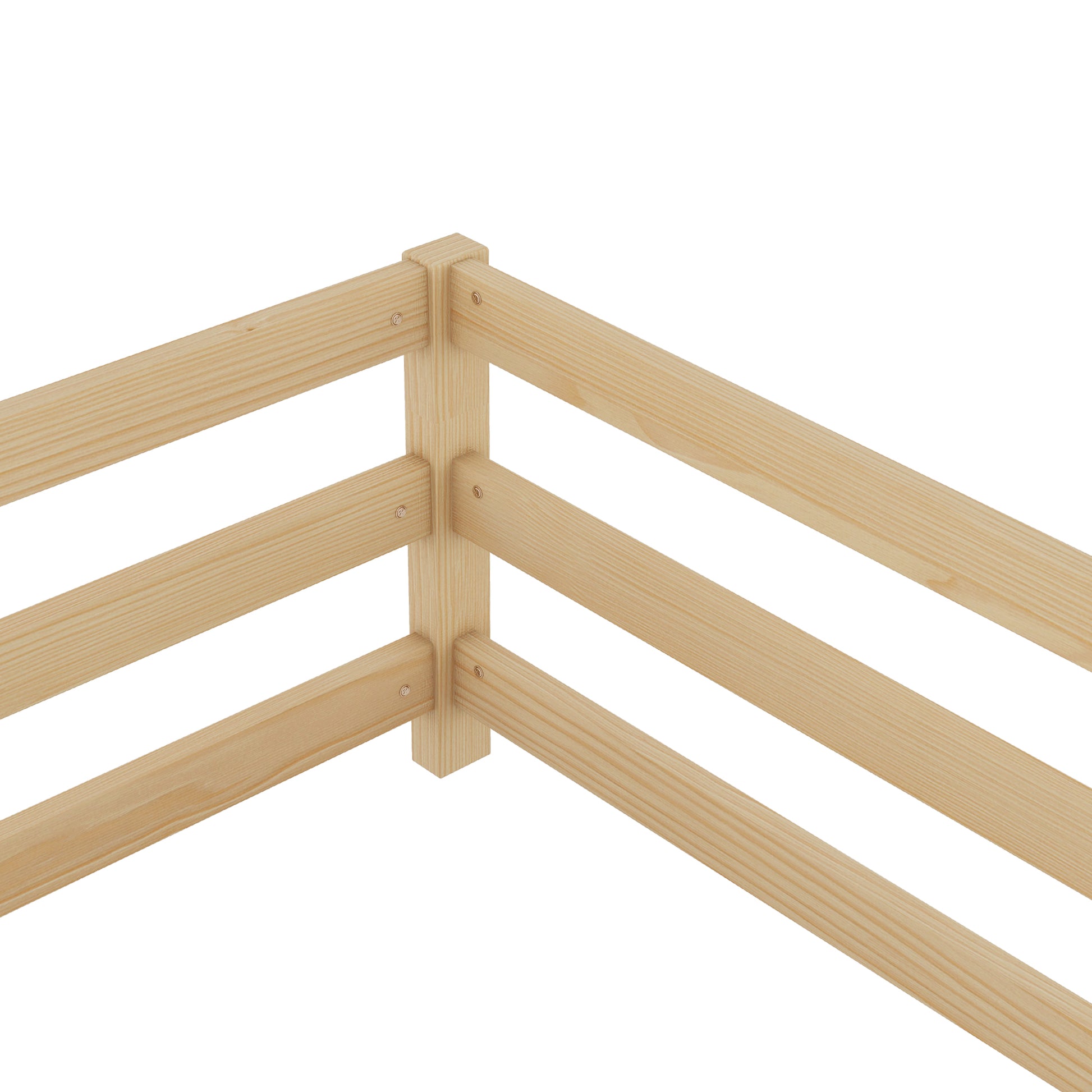 Twin Size Floor Bed, Montessori Floor Bed With Fence, Kids Montessori Bed Twin Size, Wood Montessori Floor Bed For Kids, Girls, Boys Natural Natural Wood Metal