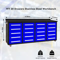 7Ft Garage Storage Cabinets With Workbench 20 Drawers Blue Blue Steel