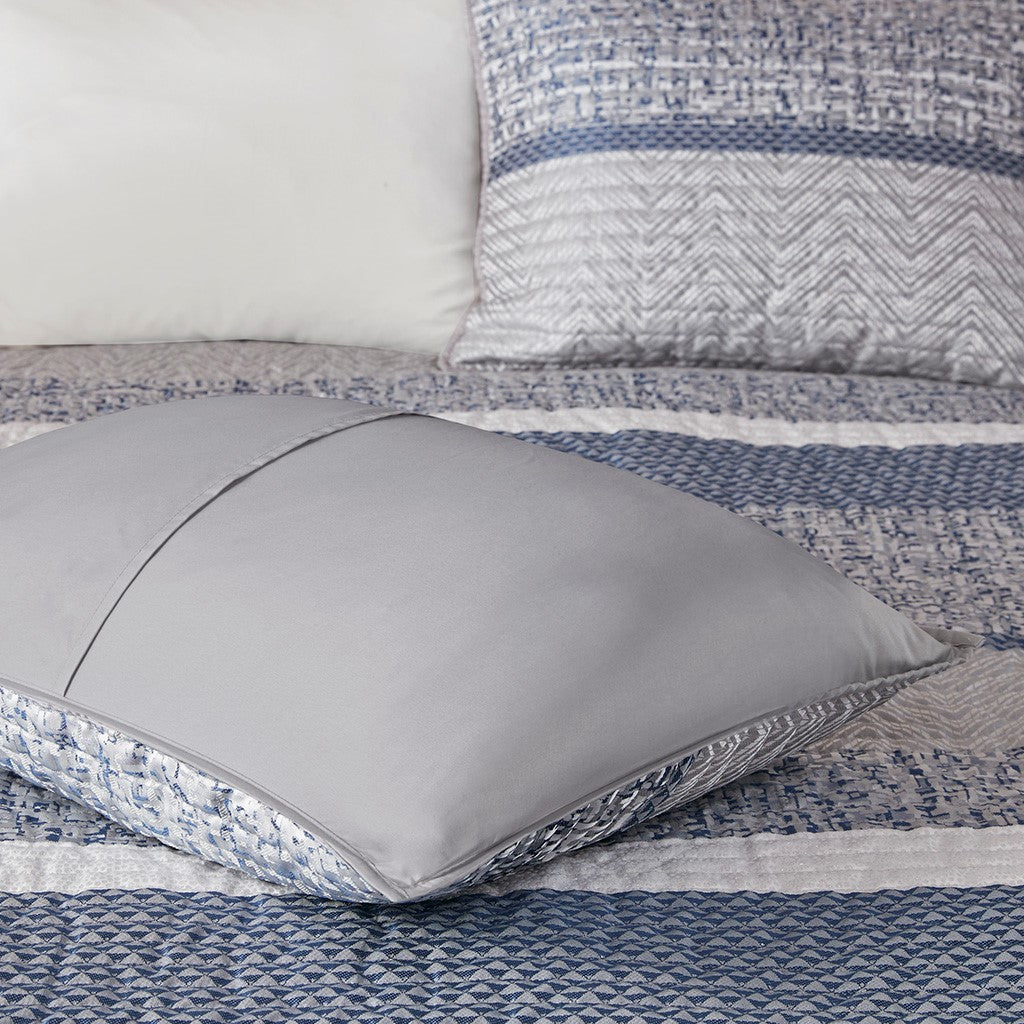 6 Piece Reversible Jacquard Quilt Set With Throw Pillows Navy Full Queen Navy Cotton