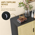 Homcom Sideboard Buffet Cabinet, Kitchen Cabinet, Coffee Bar Cabinet With 3 Rattan Doors And Adjustable Shelves, Black And Natural Black Natural Particle Board