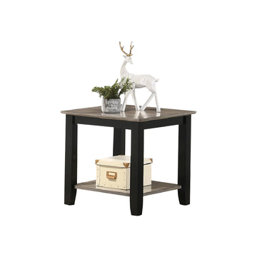 End Table With Open Shelf In Dark Brown And Grey Dark Brown Primary Living Space Square Shelves Coffee & End Tables Solid Wood