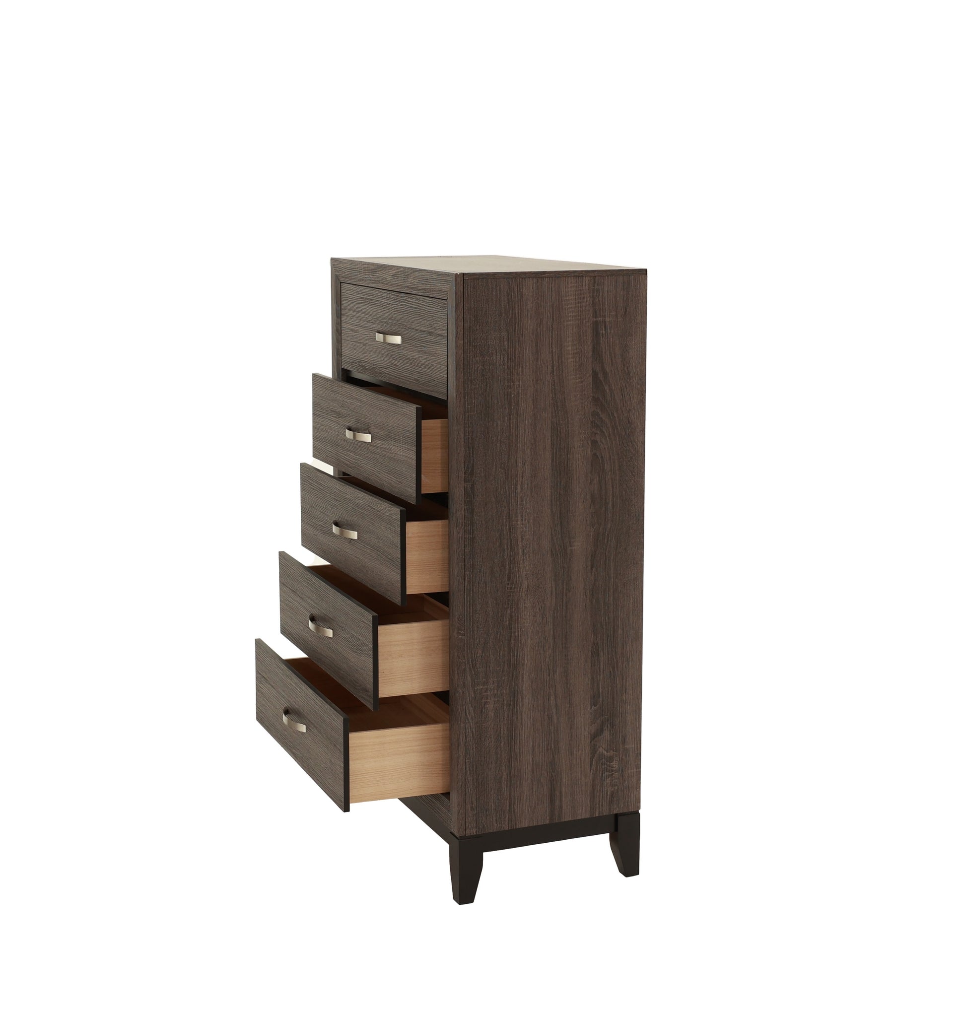 Bedroom Furniture Rustic Grey Oak Simple 1Pc Tall Chest 5 Drawers Storage Solidwood Chest Gray Bedroom Modern,Transitional Pine Particle Board Mdf,Solid Wood