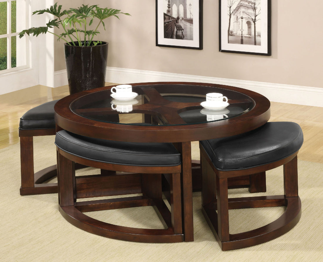 Dark Walnut Coffee Table Glass Insert Top Ottoman Included Table Set Living Room Furniture Walnut Brown Primary Living Space Classic,Contemporary,Luxury,Traditional Coffee & End Tables Solid Wood