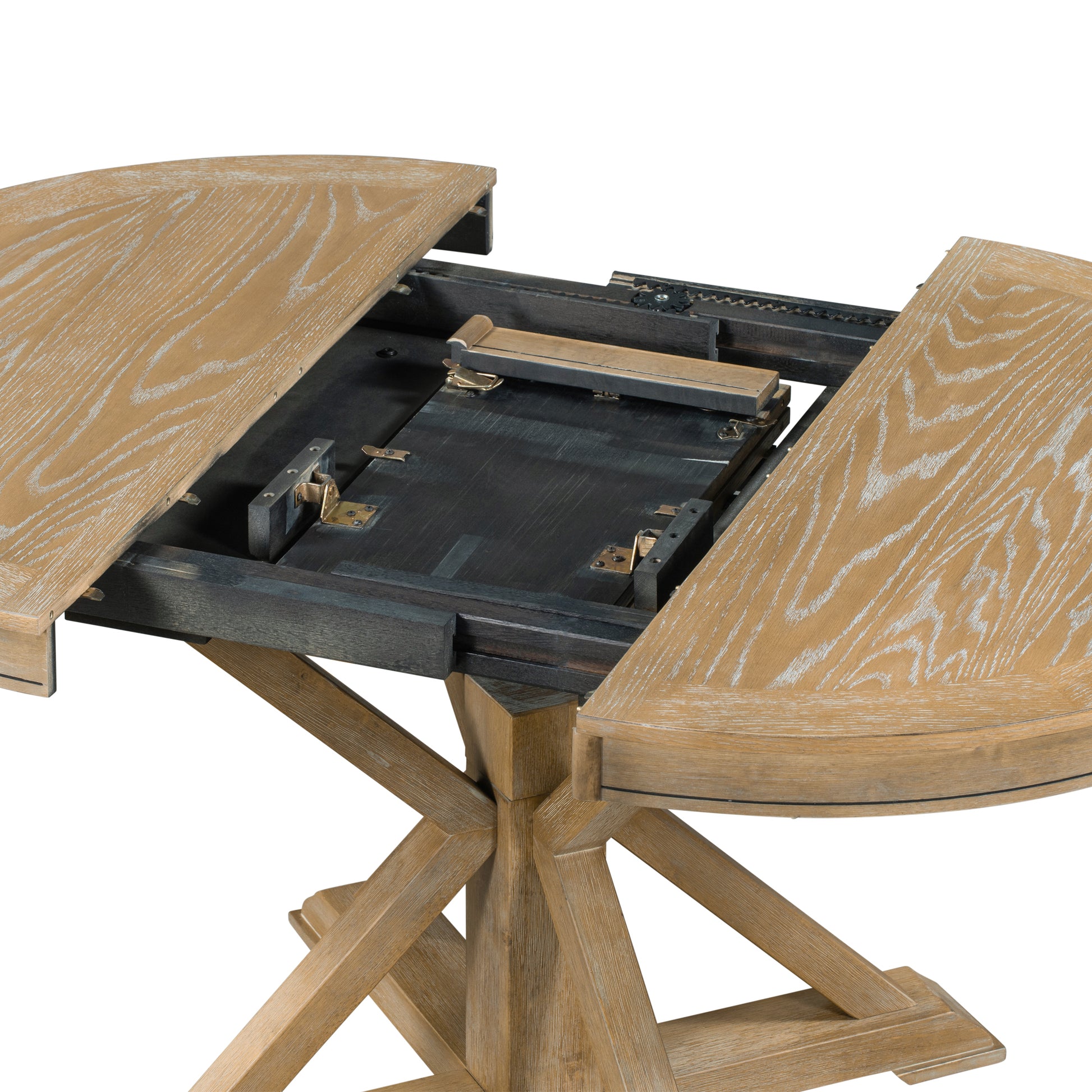 Functional Furniture Retro Style Dining Table Set With Extendable Table And 4 Upholstered Chairs For Dining Room And Living Room Natural Wood Wash Natural Wood Wash Solid Wood