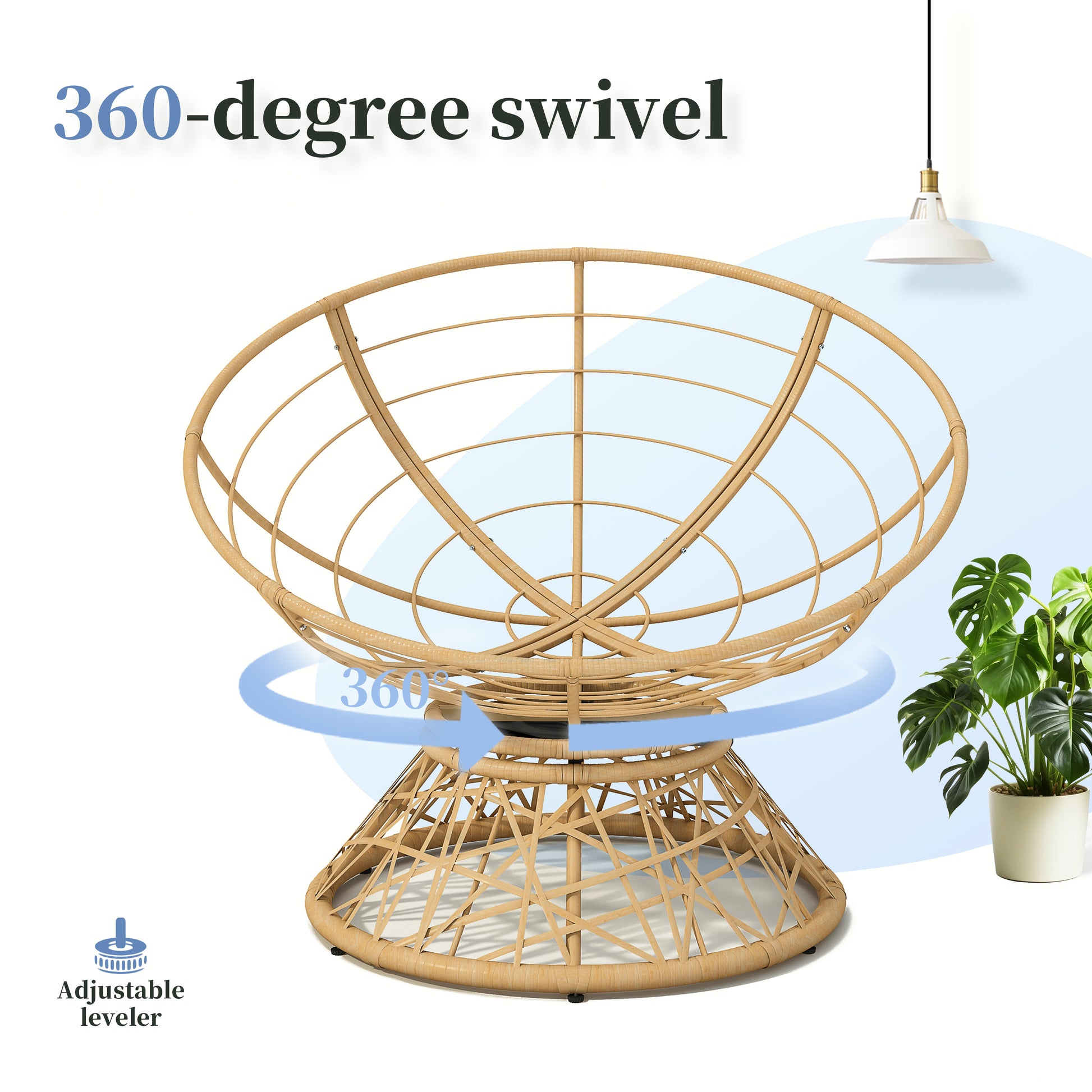 40" Ergonomic Wicker Chair With Cloud Thick Density Fabric Cushion,3 Proof Cover,High Capacity Iron Frame,Fluid 360 Degree Swivel For Reading,Living Room, Bedroom,Lounge,Natural Base,2 Colors