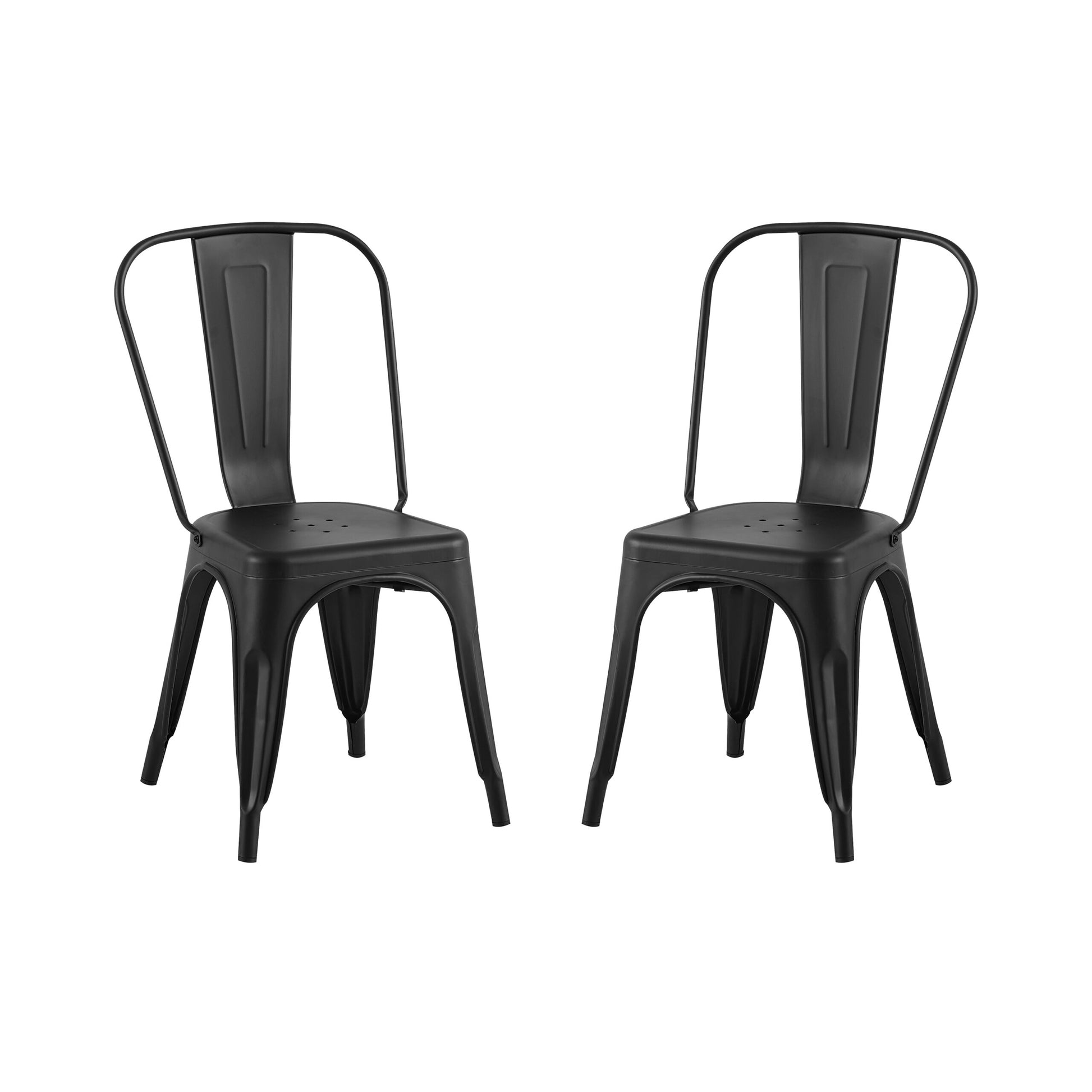 2Pc Modern Matte Black Finish Metal Dining Room Kitchen Bar Chairs Contemporary Aesthetic 18 Inch Seat Height Standard Dining Matte Black Dining Room Wipe Clean Square Contemporary,Industrial,Modern