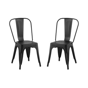 2Pc Modern Matte Black Finish Metal Dining Room Kitchen Bar Chairs Contemporary Aesthetic 18 Inch Seat Height Standard Dining Matte Black Dining Room Wipe Clean Square Contemporary,Industrial,Modern