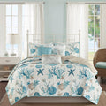 6 Piece Cotton Sateen Quilt Set With Throw Pillows Aqua King Cal King King Aqua Cotton