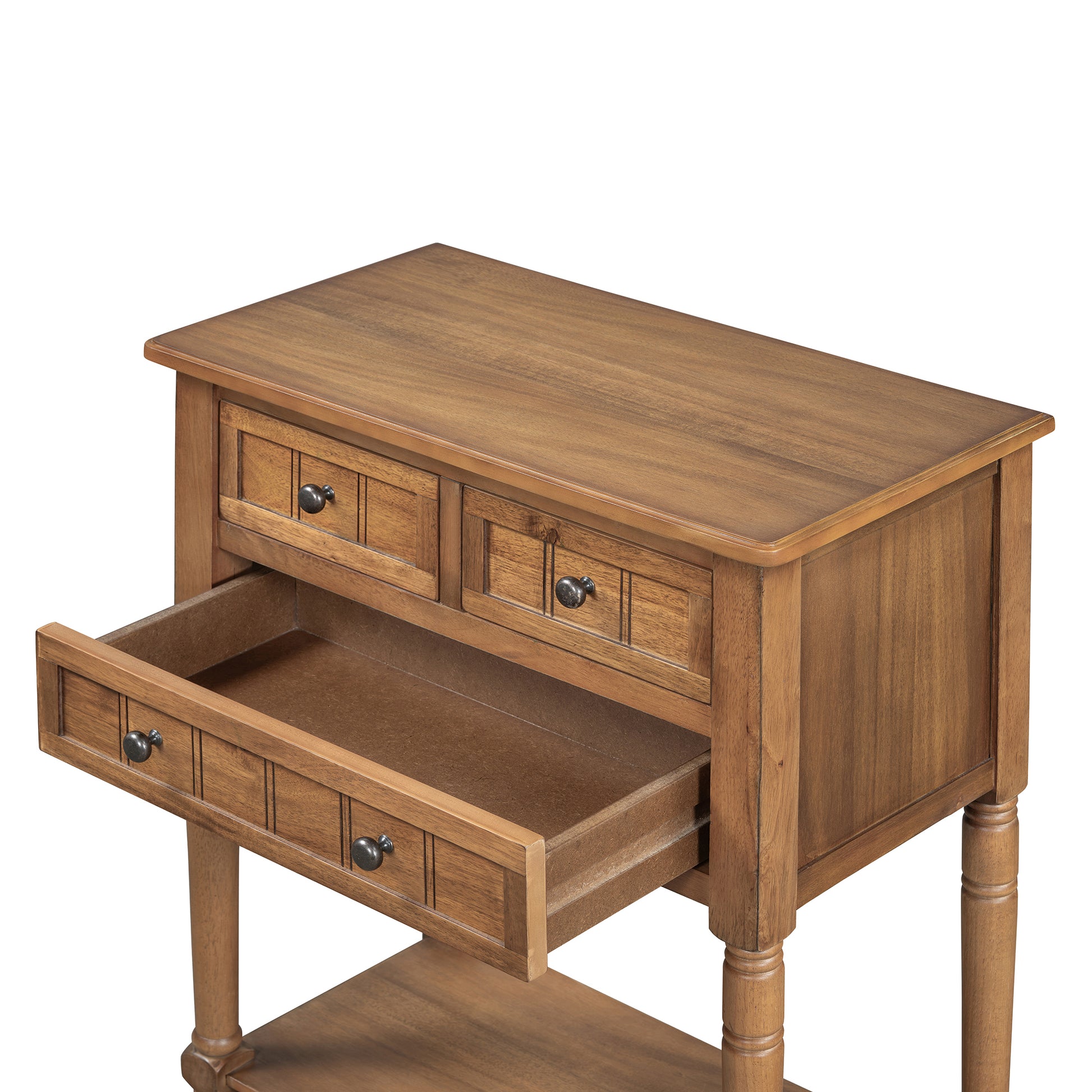 Narrow Console Table, Slim Sofa Table With Three Storage Drawers And Bottom Shelf Natural Natural Solid Wood Mdf