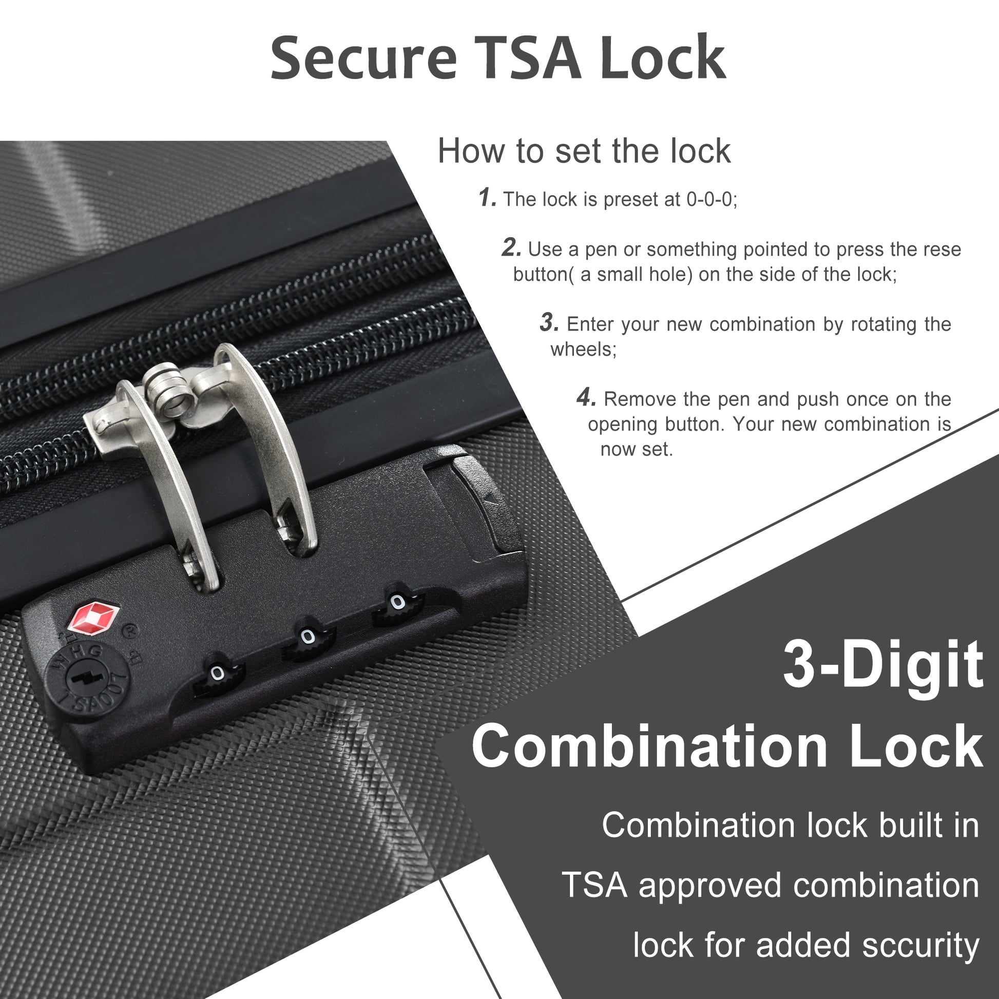 Luggage Sets 3 Piece, Expandable Hard Shell Abs Suitcases With Double Spinner, Travel Luggage Set With Tsa Lock 20 24 28Inch, Black Black Abs