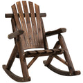 Outsunny Outdoor Wooden Rocking Chair, Single Person Adirondack Rocking Patio Chair With Rustic High Back, Slatted Seat And Backrest For Indoor, Backyard, Garden, Carbonized Brown Wood