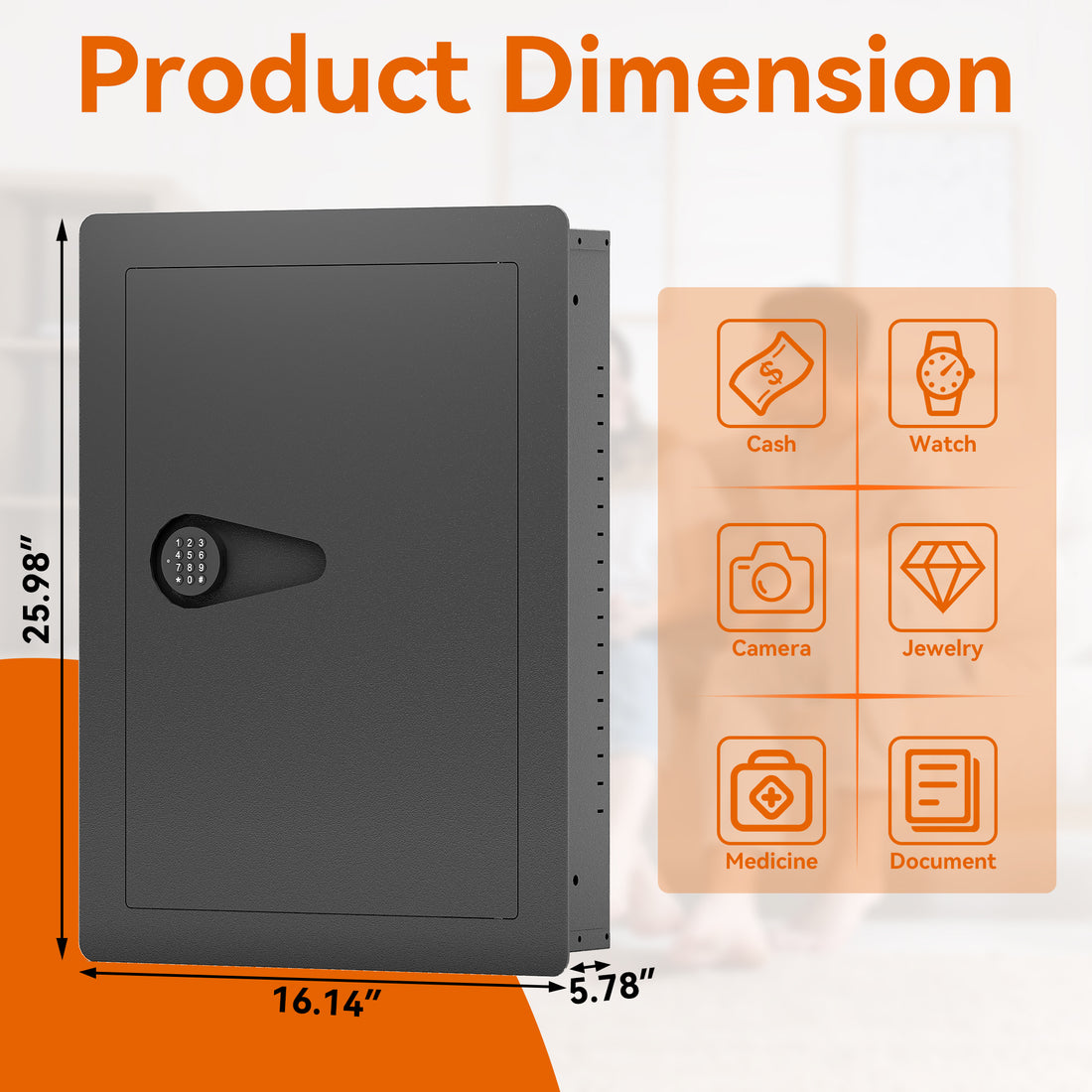 Wall Safes Between The Studs, Hidden Safe With Digital Keypad, Removable Shelves, In Wall Safe For Firearms, Gun, Valuables Black Black Steel