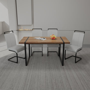 59 "Rural Industrial Rectangular Mdf Wood Color Dining Table Set And Pu Armless Dining Chair Set 4. Kitchen Black Metal Table Leg Dining Chair Set Wood Mdf