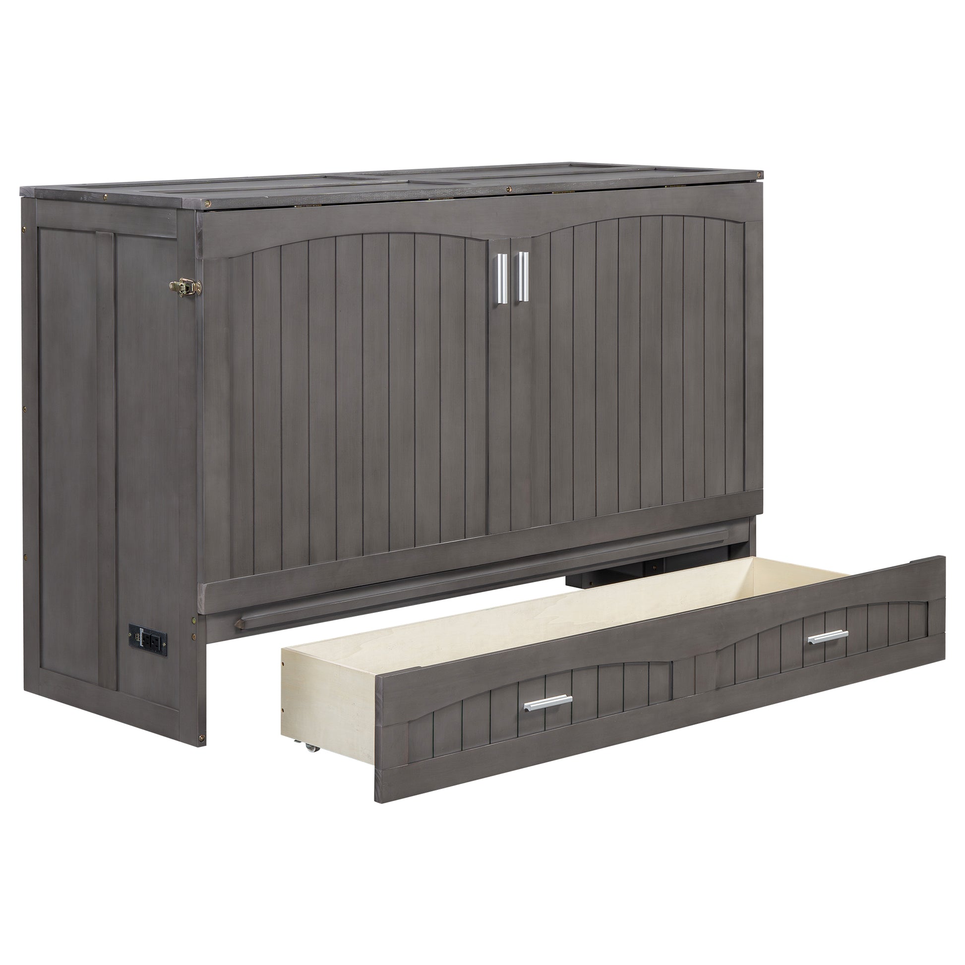 Queen Size Murphy Bed With Built In Charging Station, Antique Grey Box Spring Not Required Queen Antique Gray Wood Pine Wood