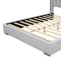 Queen Size Upholstered Platform Bed With Metal Strips, Off White Queen Off White Pu