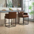 Coolmore Counter Height Bar Stools Set Of 2, Modern Square Bar Stool With Back, Black Metal Frames, Upholstered Bar Stools For Kitchen Island, Pub, Club Brown Pu Brown Pu Primary Living Space Foam Pu