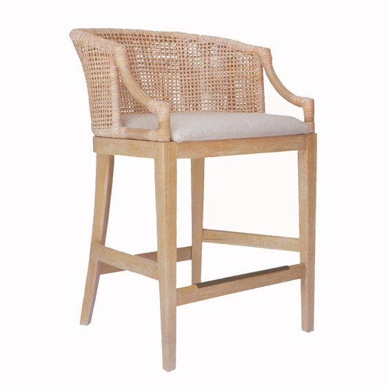 Handcrafted Rattan Counter Stool 25" H Natural Whitewash Polyester