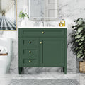 36'' Bathroom Vanity With Top Sink, Modern Bathroom Storage Cabinet With 2 Drawers And A Tip Out Drawer, Single Sink Bathroom Vanity 3 Green 1 1 Adjustable Hinges Bathroom Freestanding Solid Wood Mdf Resin Painted