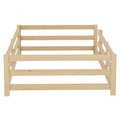 Twin Size Floor Bed, Montessori Floor Bed With Fence, Kids Montessori Bed Twin Size, Wood Montessori Floor Bed For Kids, Girls, Boys Natural Natural Wood Metal