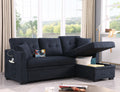 Sectional Sofa Bed L Shaped Sofa Couch Bed With Usb Port, Reversible Sofa Couch Sleeper With Pull Out Bed, Chaise With Storage, Pull Out Couch For Living Room Black Velvet 4 Seat