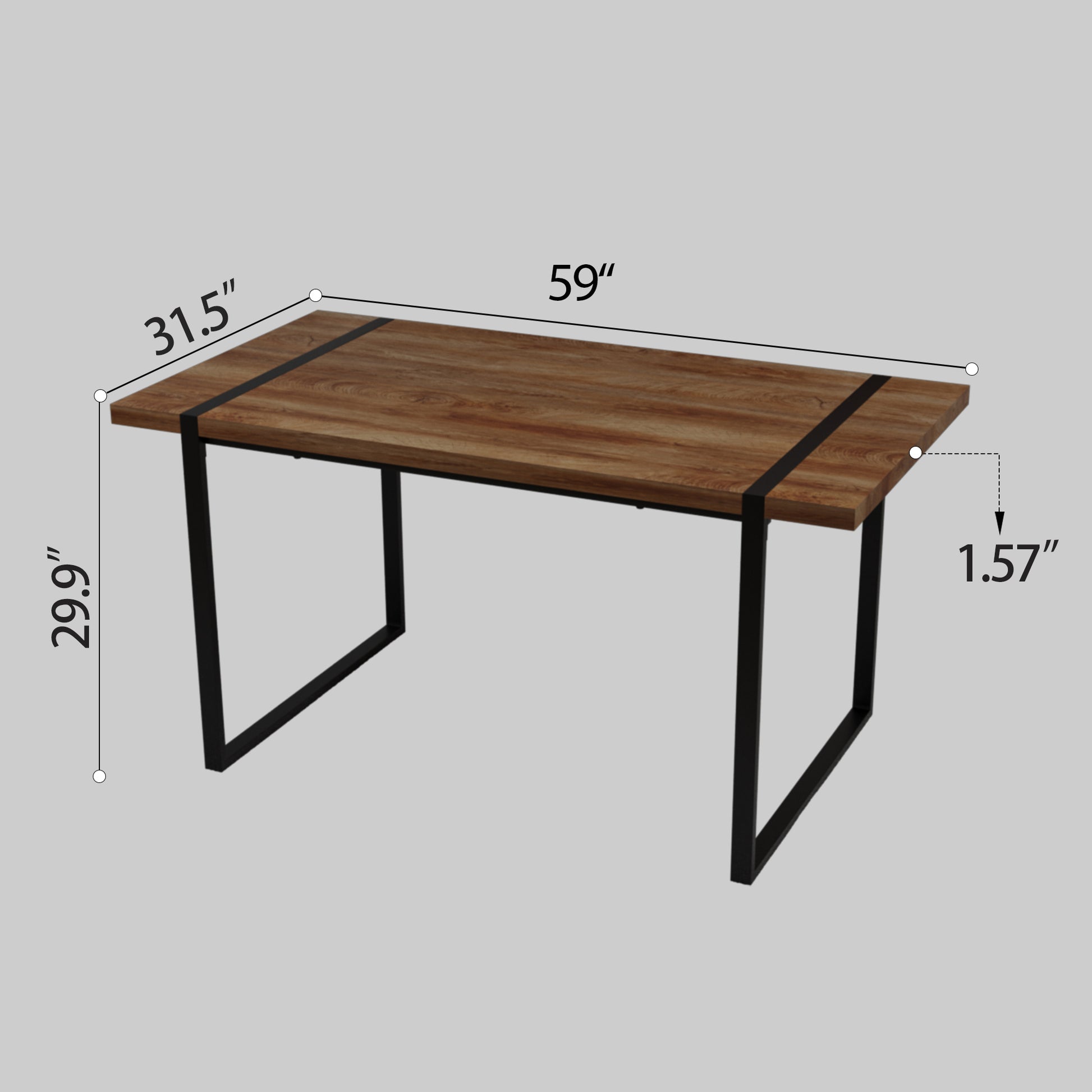 59 "Rural Industrial Rectangular Mdf Natural Wood Dining Table, 4 6 People, 1.5" Thick Engineering Wood Tabletop And Black Rectangular Metal Legs, Used For Writing Desks, Kitchens, Terraces Wood Kitchen Mdf