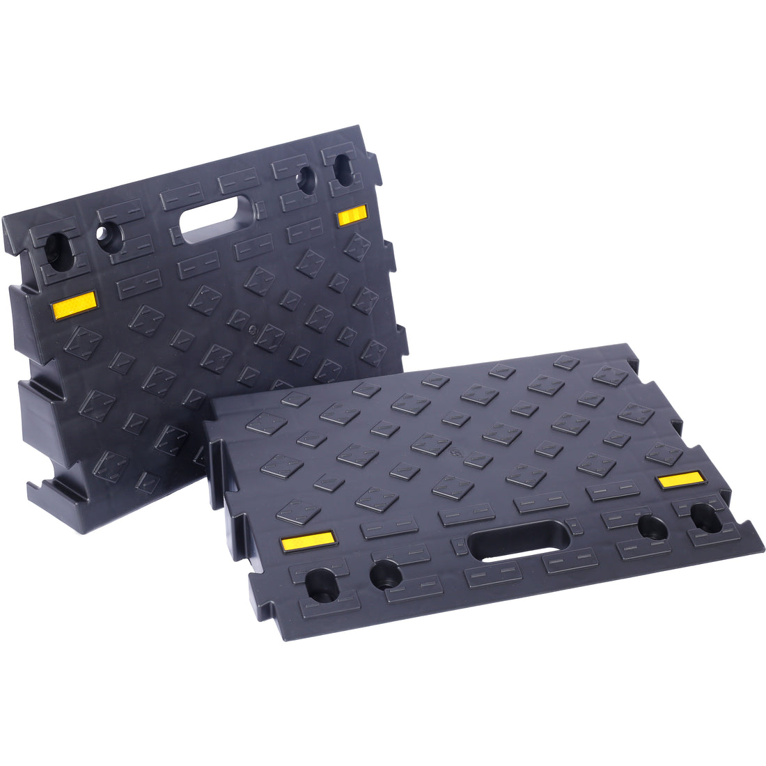 4" High 2 Piece Portable Automotive Curb Ramp, Heavy Duty Plastic Threshold Ramp Track Interlocking Step Ramp Structure 6600 Lbs Load Capacity For Cars, Wheelchairs, Bikes, Motorcycles Black Plastic