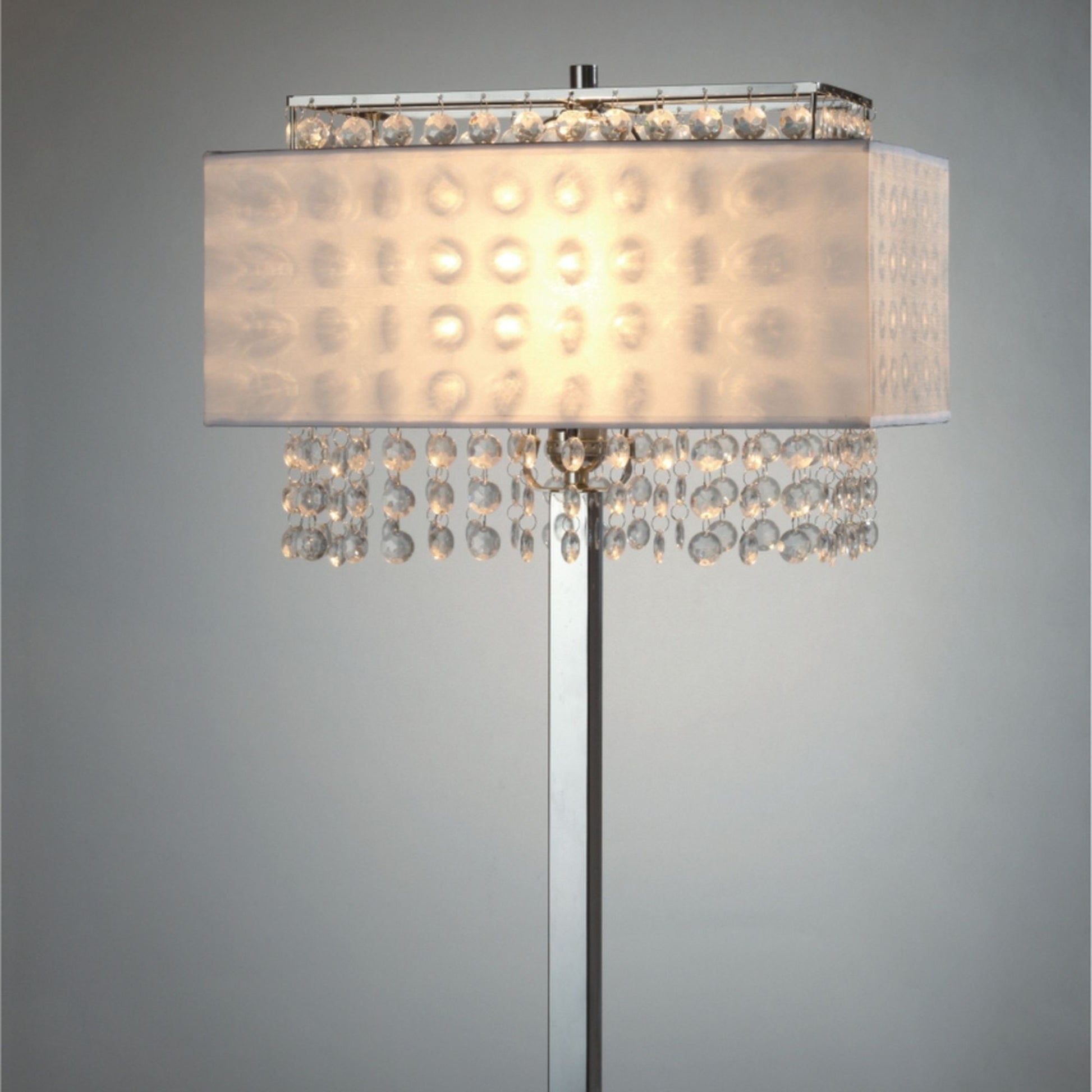 28" Tall Metal Table Lamp W Silver Finish, White Shade W Crystal Accents Multicolor Metal
