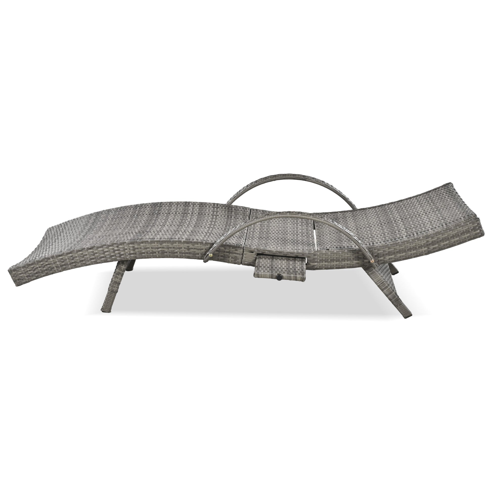 K&K 80'' Outdoor Wicker Chaise Lounge Chairs Set Of 2, Patio Rattan Reclining Chair Pull Out Side Table Adjustable Backrest Ergonomic Wave Design Pool Sunbathing Recliners, Grey No Lounge Grey Seats