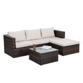Patio Furniture, Outdoor Furniture, Seasonal Pe Wicker Furniture, 5 Set Wicker Furniture With Tempered Glass Coffee Table Brown Seats 4 Pe Rattan Iron Waterproof Fabric