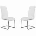 Metal Cantilever Basedining Chair, Set Of 2, White And Silver White Solid Wood