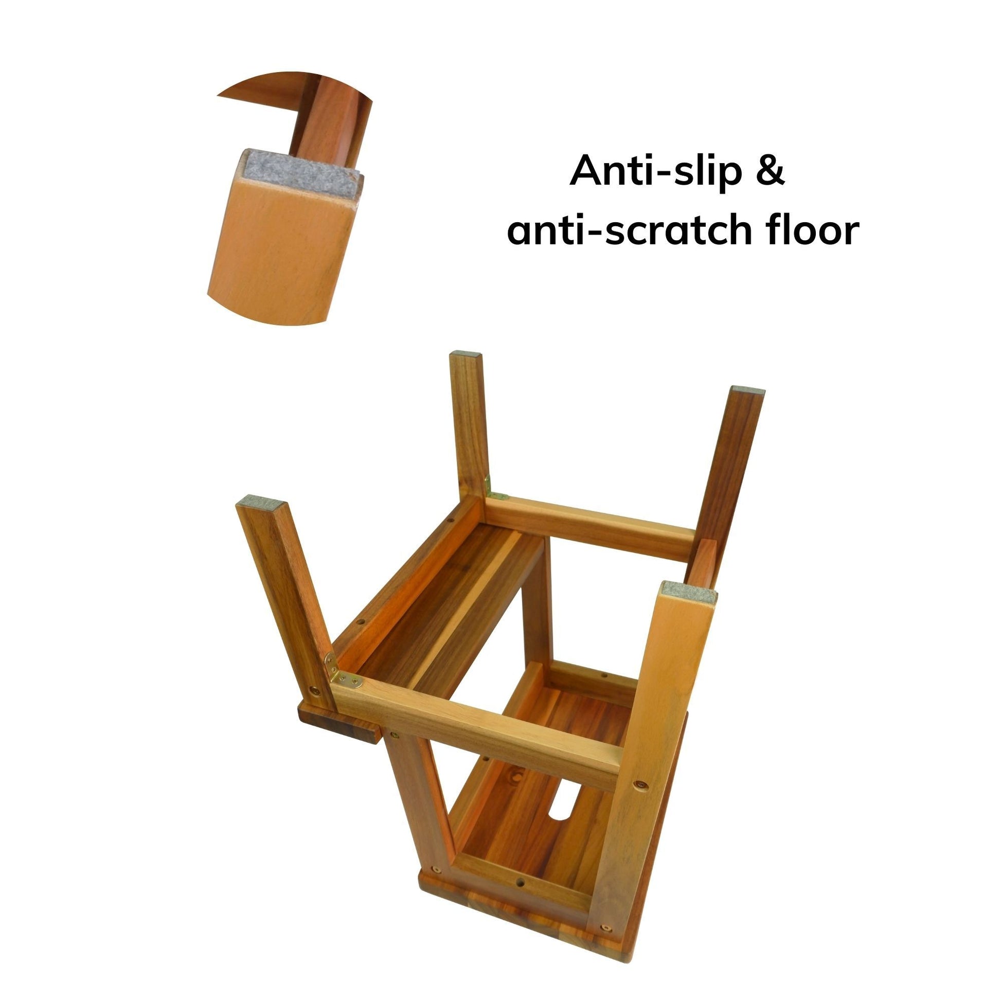 Acacia Wood Two Steps Stool Small Size Rectangle Acacia Wood Light Brown Primary Living Space American Design Acacia Wood
