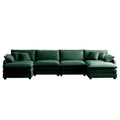 Over Size U Shape Corduroy Sofamodern Upholstered 4 Seater Sofa With 2 Ottomans, Premium Soft Corduroy Fabric Sofa Green Corduroy 4 Seat